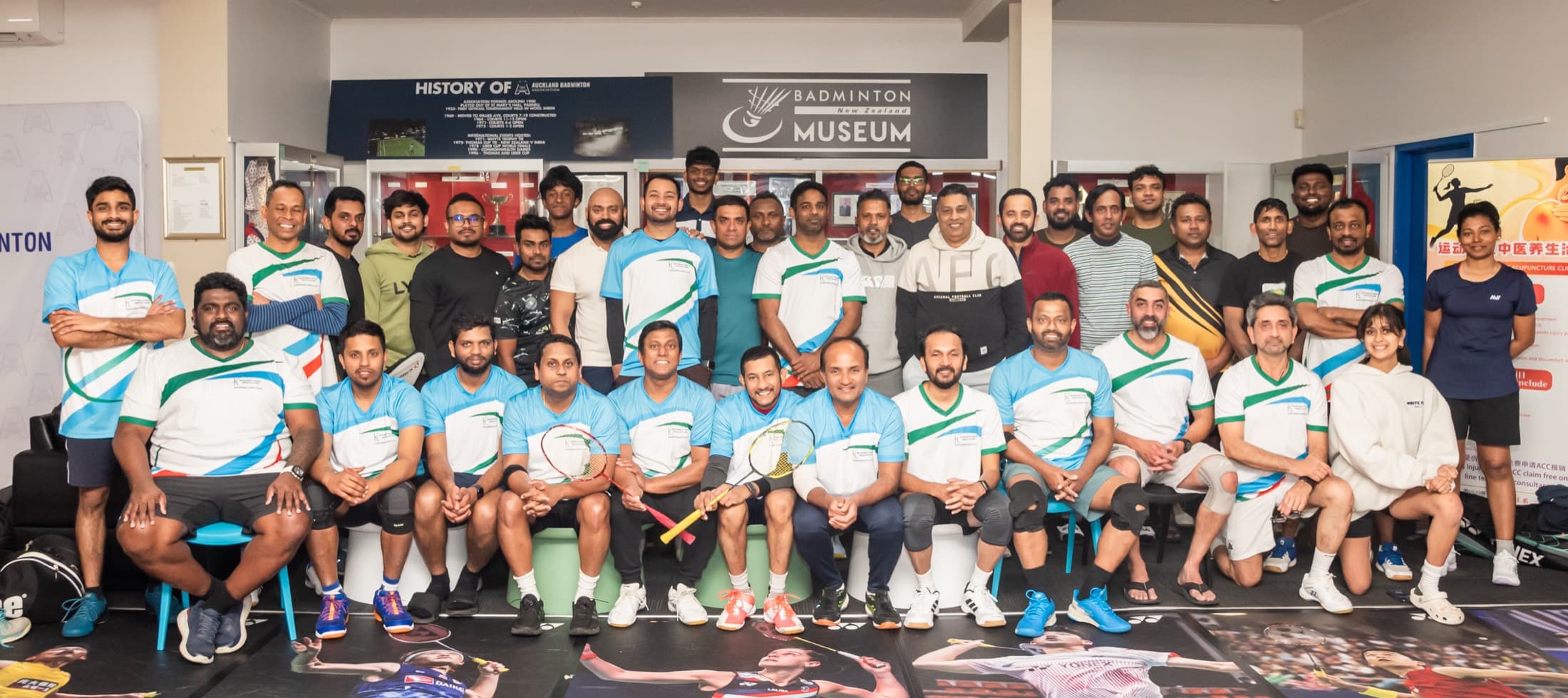 Southern Shots members gathered at the Badminton New Zealand museum, Auckland Badminton Centre